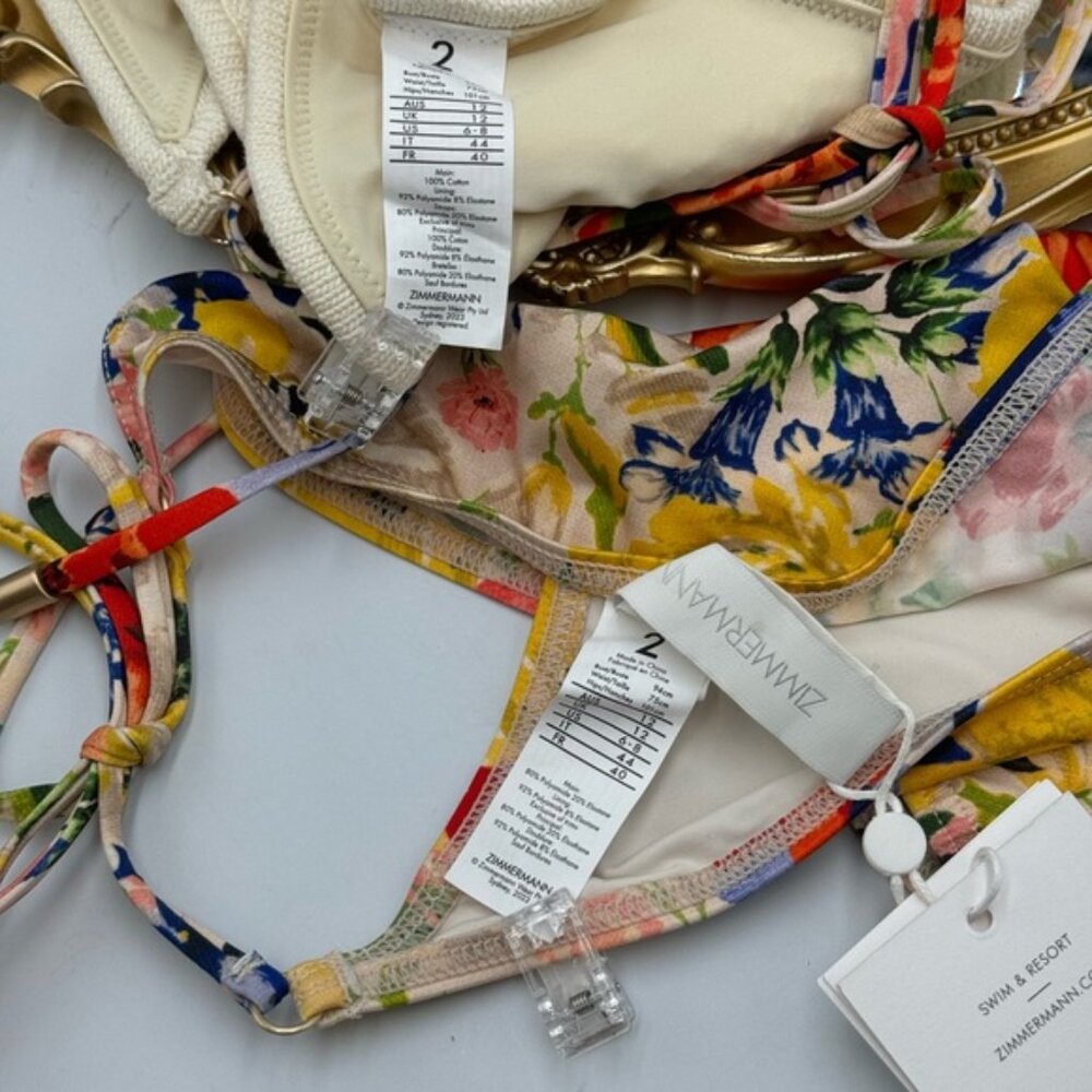 🆕 ZIMMERMANN 🧿 NWT Alight Frill Knit Scoop Bikini, Ivory Floral - SZ 2 US 6/8 - Picture 14 of 15